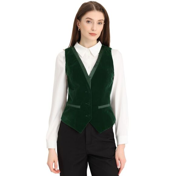 Velvet Suit Waistcoat Retro Sleeveless Steampunk Blazer Dressy Vest Dark Green - Picture 1 of 5
